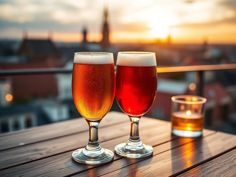Participants de l'afterwork partageant des bières artisanales sur la terrasse dans une atmosphère chaleureuse